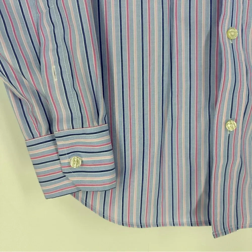 BANANA REPUBLIC Non Iron Slim Fit Blue Pink Striped Long-sleeve Button Down Sz M